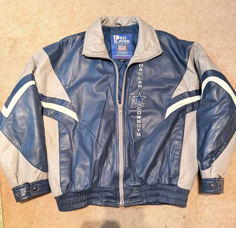 Vintage Pro Player Dallas Cowboys Genuine Leather Bomber Jacket size Large
